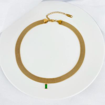 China TRENDY Fashion Non Tarnish 18k Gold Plated Colorful Stainless Steel Zircon Choker Necklace Women for sale