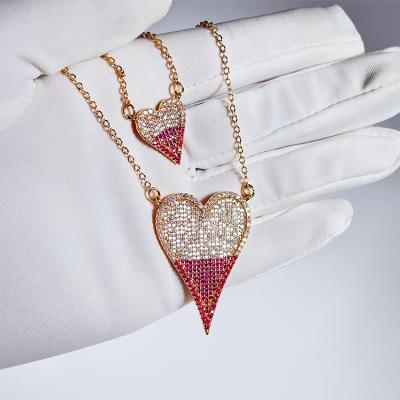 China FASHIONABLE high quality gold plated full shiny brass zircon colorful layer heart pendant necklace for women for sale