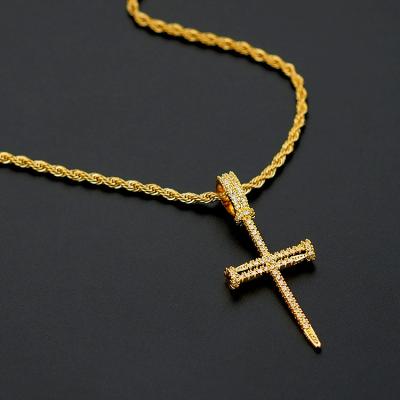 China TRENDY Hip Hop Gold Plated Twist Chain Diamond Cross Necklace For Women for sale