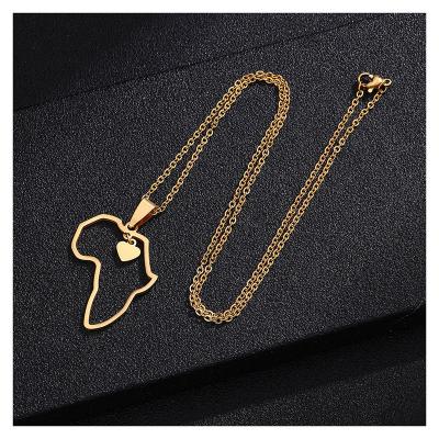 China TRENDY Non Tarnish 18k Gold Plated Stainless Steel Heart Charm Africa Map Necklace Women Men for sale