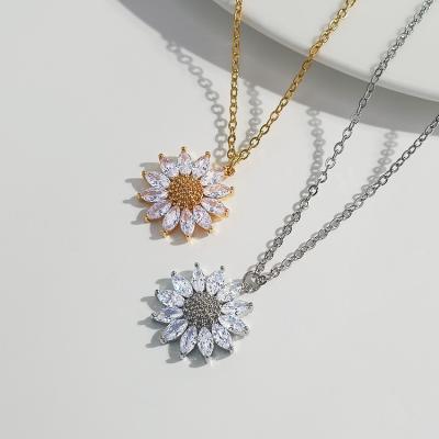 China TRENDY 18k Gold Plated Stainless Steel Non Tarnish Zircon Sun Flower Necklace Women 2021 for sale