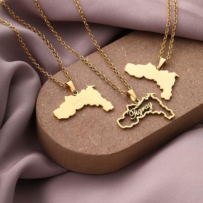 China TRENDY Hot Sale Tarnish Free Africa Map Necklace Men Women 18k Gold Plated Stainless Steel Cavity Letter Texts for sale