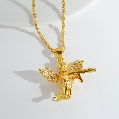 China European and American Mythology Fashionable Cupid's Arrow 18k Gold Baby Angel Angel Necklace Pendant Jewelry for sale