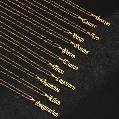 China TRENDY Custom Non Tarnish 18k Gold Plated Stainless Steel Old English Zodiac Sign Necklace for sale