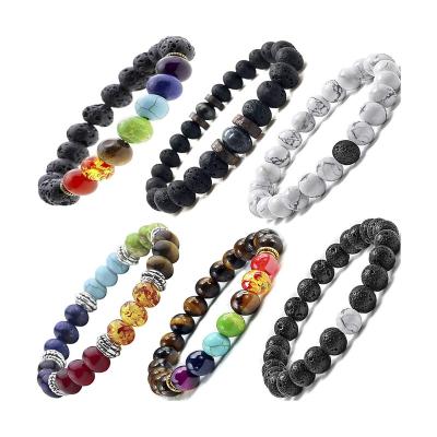 China Environmentally Friendly Natural Healing Colorful Tiger Eye 7 Chakra Stone Prayer Beaded Bracelet For Women Men for sale