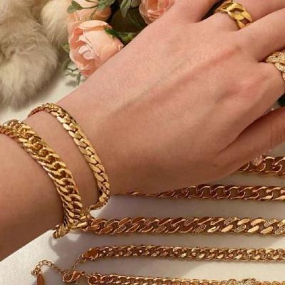 China Hiphop Non Tarnish Stainless Steel Mens Womens 18k Gold Plated Chain Link Bracelet Design Jewelry for sale