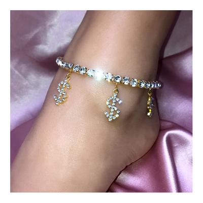 China FASHIONABLE Tennis Chain Gold Plated US Dollar Sign Anklets Rhinestone Diamond Full Dollar Anklet for sale