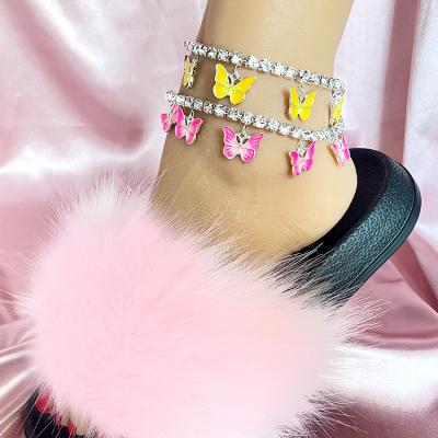 China 2021 FASHIONABLE New Colorful Butterfly Charm Tennis Anklet Chain Foot Jewelry For Women for sale