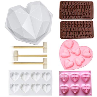 China Viable Heart Shaped Diamond Silicone Mold Set Fondant Cake Silicone Mold Cake Tools For Cake Decorating for sale