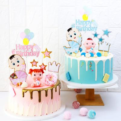 China Viable Cartoon Doll Baby Bottle Cake Decoration Insert Card Happy Birthday Cake Topper For Cake Decorating for sale