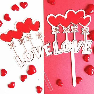 China Viable Double Love Valentine's Day Card Insert Cake Decoration Acrylic Cake Topper For Cake Decorating for sale