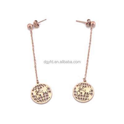 China Stainless Steel Daily Drop Delicacy Women Circle Map Earrings Chain Jewelry for sale