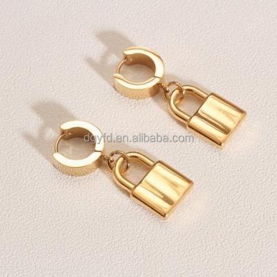 China Daily Women Engraved Padlock Earrings Circles 18K Gold Padlock Pendant Small Huggie Earrings Wholesale for sale