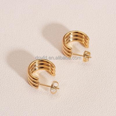 China Gold Hoops Women Stainless Steel Daily Custom Fashion Studs Tri Fluted Hoops Earrings for sale