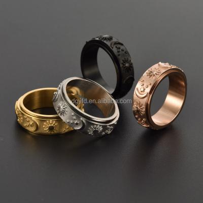 China Daily Bohemian Spinner Ring Worry Spinning Ring Ring Anxiety ADHD Sun Moon Star Stainless Steel Spinner for sale