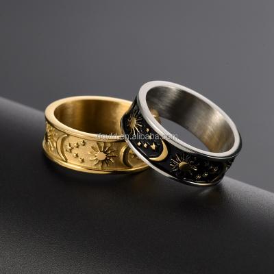 China Daily Custom Stainless Steel Moon and Star Ring for Women, Celestial Jewelry Boho Ring for sale