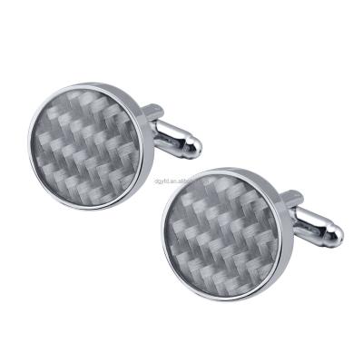 China Wholesale Daily Use Mens Fashion Jewelry Gifts Carbon Fiber Inlay Circle Cuff Links Stainless Steel Framing Cufflinks for sale