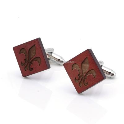 China Iris Engraved Square Wood Cufflinks Personalized Daily Use for Men Shape Accessories Gifts for sale