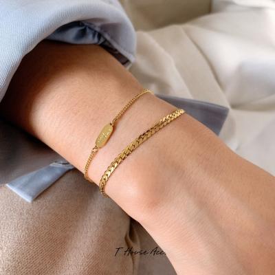 China Women's 18K Gold Bar LOVE Casual Tiny Wish Restriction Good Luck Bar Chain Bracelet, Text Backside Engraved Bar Tag for sale