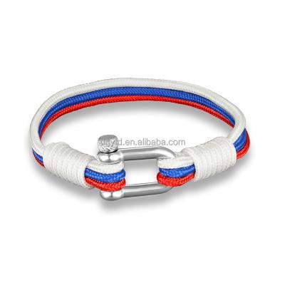 China Casual Russia Flag Men Fashion Jewelry Paracord Bracelet Stainless Steel Shackle Nautical Sailing Rope Bracelets for sale