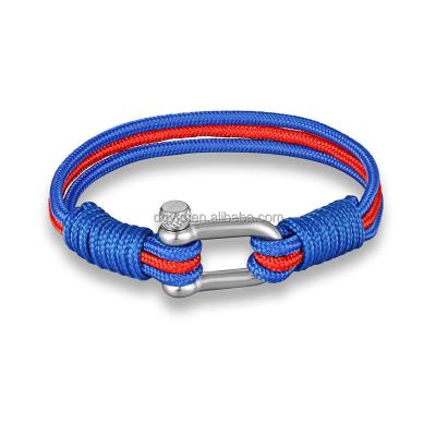 China Casual Cambodia Flag Men Fashion Jewelry Paracord Rope Bracelet Stainless Steel Shackle Nautical Sailing Rope Bracelets for sale