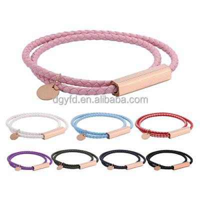 China Casual Women Personalized Wrap Leather Bracelet Engraved Names Magnetic Stainless Steel Clasp Couples Bracelets for sale