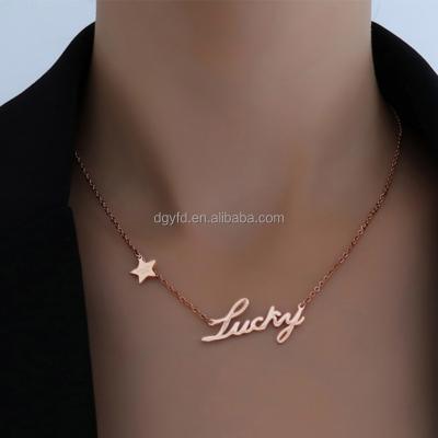 China Every Day Wear Custom Hand Writing Name Necklace Stainless Steel Monogram Lucky Star Women Fashion Necklace for sale