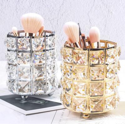 China European Luxury High Quality Makeup Tools Cosmetic Storage Box Crystal Organizer Pen Makeup Brush Set Holder for sale