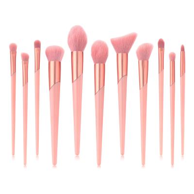 China Angular Blush New Arrival Pink Cosmetic 11pcs Makeup Brushes Synthetic Hair Foundation Pink Makeup Brush Set for sale