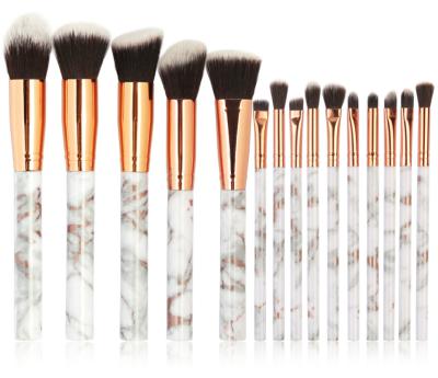 China Angular Blush Professional Marble Makeup Brushes 15 PCS Foundation Powder Blush Beauty Makeup Set Brush for sale