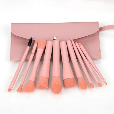 China Angular Blush Lovely Mini 10pcs Matte Pink Color Wood Handle Soft Makeup Brush Girls' Hair Makeup Brush for sale