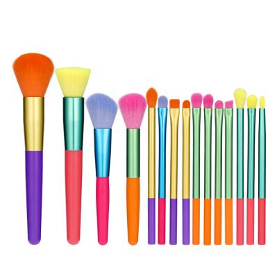 China Angular Blush High Quality Profession Soft Hair 15pcs Assorted Color Plastic Handle Colorful Powder Brush Blush Makeup Brush Tools for sale