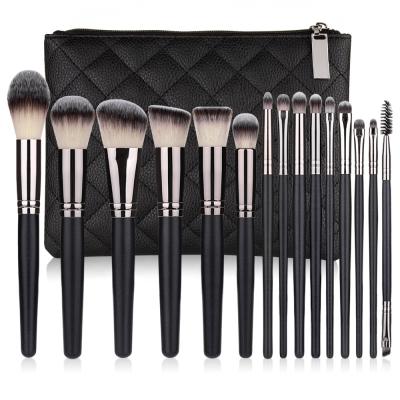 China Angular Blush Best Selling Classic Black Private Label 15PCS Profession Makeup Brush With Travel Bag Cosmetic Tool Makeup Brush Set for sale