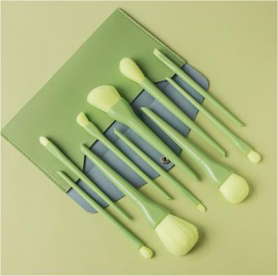 China Angular Blush New Fashion Korean 10 Pcs Candy Color Wooden Handle Makeup Set Brush For Girls Soft Hair Makeup Brushes for sale