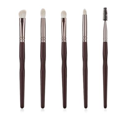 China High Quality Portable Animal Hair Brush Birch Handle Eyeshadow Coffee 5PCS Makeup Blending Brush Kit With Bag White Horse Skin-Friendly for sale