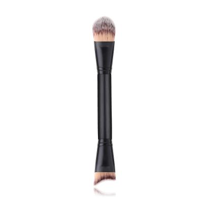 China Angular Blush Logo Single Classics Custom Black Wood Handle Brush Up Double Head Makeup Brush Cosmetic Tool for sale