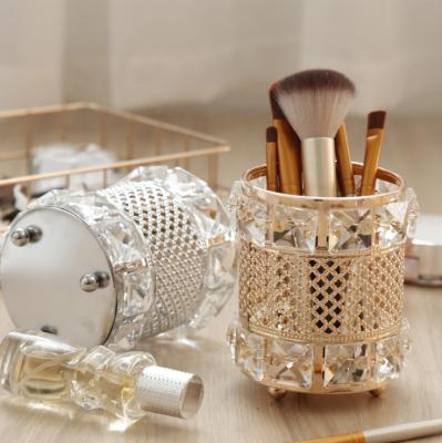 China European Luxury Cosmetic Holder Crystal Organizer Pen Makeup Brush Holder Storage Container High Quality for sale