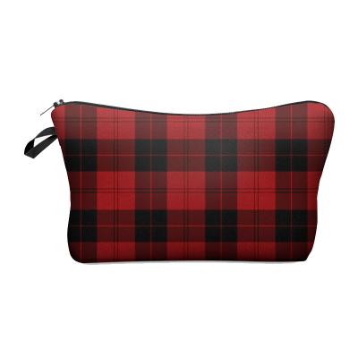 China High Quality Classic Red Plaid Pattern Bag Travel Storage Handbag Beauty Pouch Cosmetic Makeup Pouch for sale