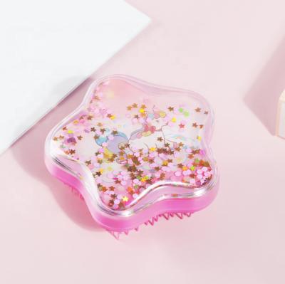 China New Arrival Star Pentagon Shaped Unicorn Air Cushion Comb Girls Hair Comb Shiny Crystal Liquid Quicksand Massage Air Hair Comb Girls Mini Item for sale