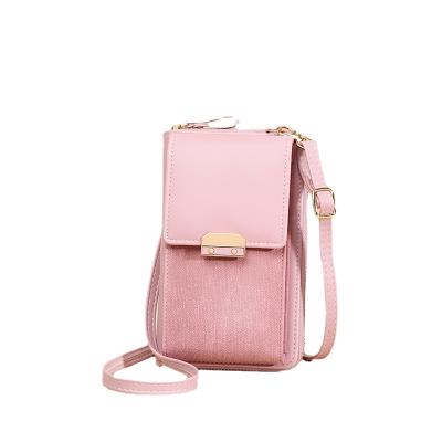 China New Solid Color PU Ladies Simple Shoulder Bag Cross Wholesale Lightweight Square Cell Phone Bag - Long Body Wallet For Women for sale