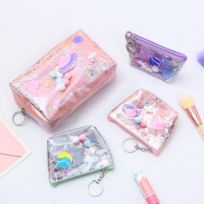 China Wholesale Fashion Storage PVC Laser Women Laser Lady Bags Durable Waterproof Portable Quicksand Cosmetic Clutch Bag for sale