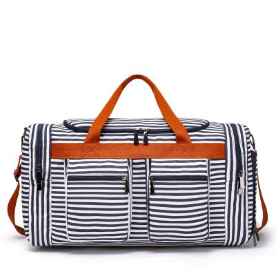 China 2020 New Dress Design Canvas Stripe Travel Bag One-shoulder Carry Duffel Messenger Sports Gym Bag for sale