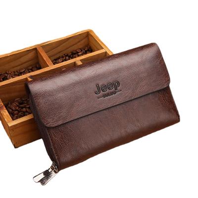 China Large Capacity Double Zipper PU Vintage Men's Small Clutch Bag Long Waterproof High Quality Leather Wallet Purse For Daily Use for sale