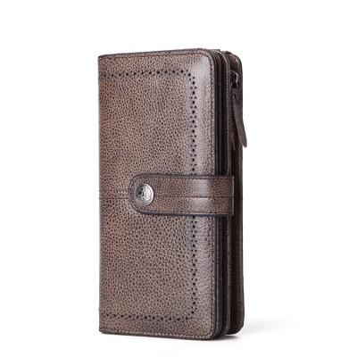 China No Men's Slim Wallet Coin Purse Genuine Leather Multifunction Long Passport Cover Retro Credit and ID Card Clutch for Male for sale