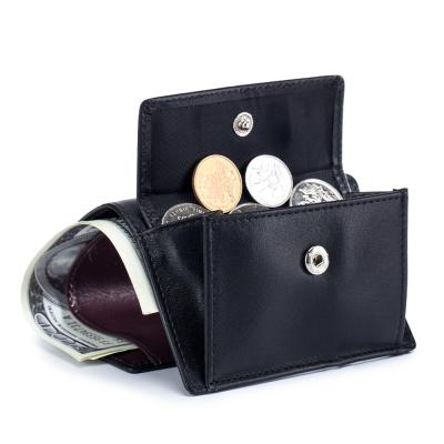 China Minimalist RFID Pocket RFID Coin Purse Folding Buttons Genuine Leather Wallets 2021 Men Slim For Men Stand Bag+1pc/poly Money Carton for sale