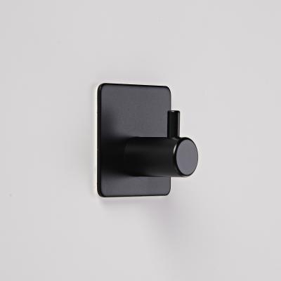 China Durable Black 3M Adhesive Wall Hook Bathroom Accessories Stainless Steel Single Hook for sale