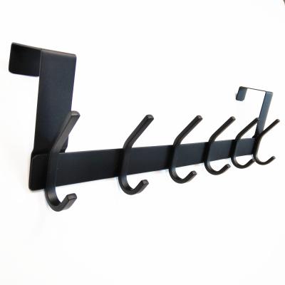 China Sustainable 304 Stainless Steel Over Door Hook 6 Hooks Black Coat Rack Bedroom Clothes Hook for sale