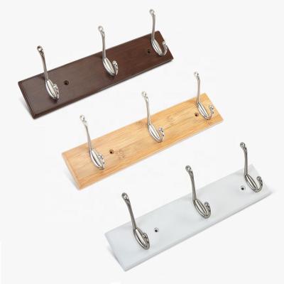 China Amazon Modern Stylish Wooden Bamboo Base Wall Mounted Coat Hook Rack for sale