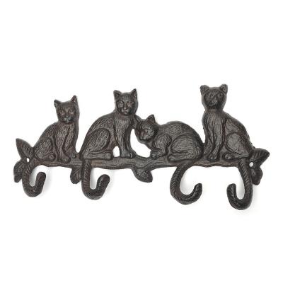 China American Decorative Antique Style Cast Iron Wall Mounted Coat Hook Rack With Cat Tail for sale