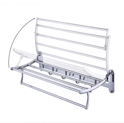 China Durable Folding Towel Rack With 5 Tiers Double Layer Hooks SUS304 Stainless Steel Bathroom Pendant Rack for sale